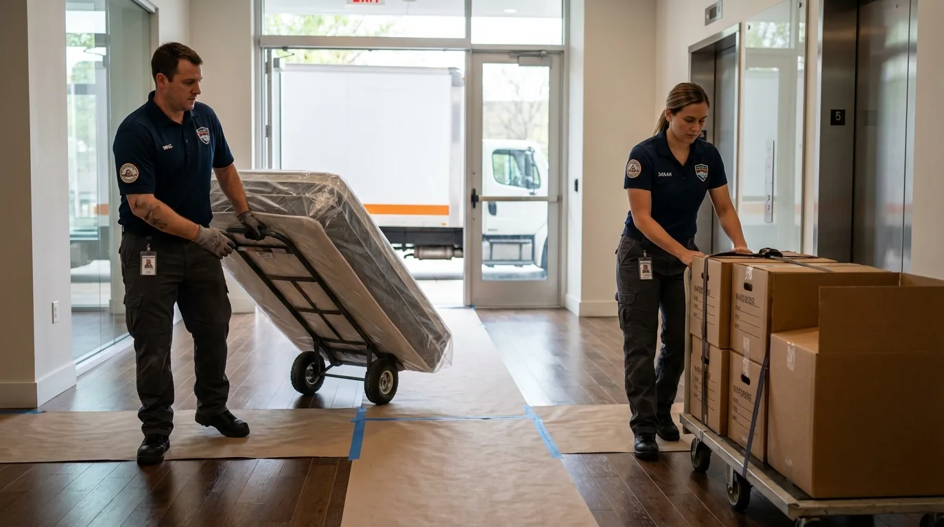 Professional apartment movers loading elevator in Sicklerville, NJ